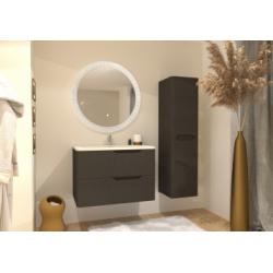 Meuble vasque LUNA Tissé Gris 80 cm avec miroir rond