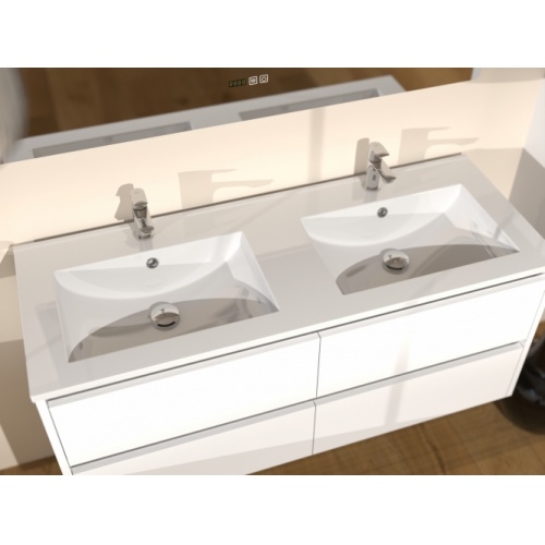 Meuble double vasque JUPITER 3.0 Blanc Brillant 140cm avec miroir KATHY Jupiter-120-blanc-elegance_1